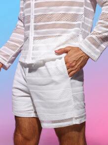 Manfinity Fever City Men Hollow Out Shirt & Shorts - White - View 3