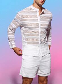 Manfinity Fever City Men Hollow Out Shirt & Shorts - White - View 4