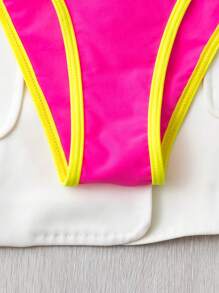 SHEIN Swim Summer Beach Contrast Neon Trim Wireless Bikini Set - Hot Pink - View 3