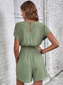 SHEIN LUNE 交疊領蝙蝠袖連身短褲