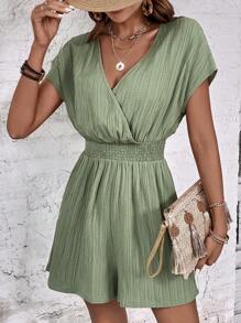 SHEIN LUNE 交疊領蝙蝠袖連身短褲