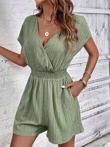 SHEIN LUNE 交疊領蝙蝠袖連身短褲