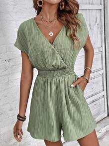 SHEIN LUNE 交疊領蝙蝠袖連身短褲