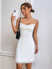 SHEIN EZwear 垂領吊帶連衣裙 - 白色 - 查看 1