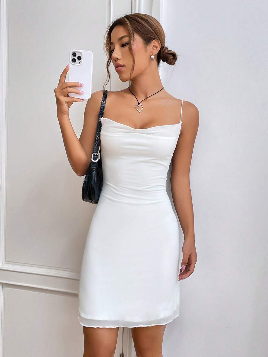 SHEIN EZwear 垂領吊帶連衣裙 - 白色 - 查看 1