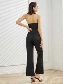 不對稱腰帶帶扣細節喇叭褲 - 黑色 - 查看 7