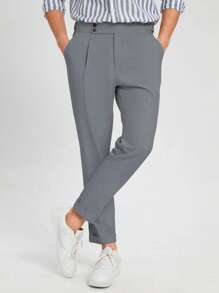 Manfinity Mode Men Slant Pocket Fold Pleated Tailored Trousers - Grey - View 1