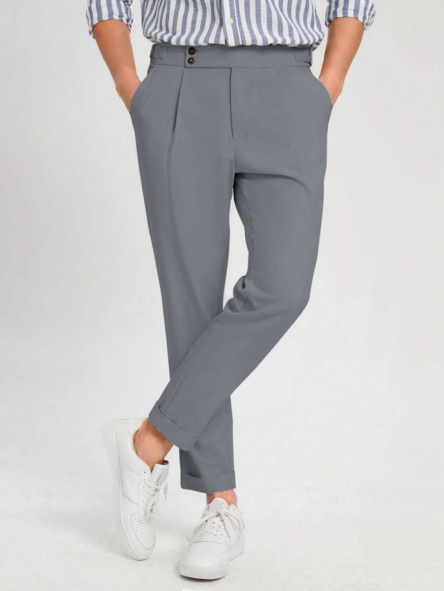 Manfinity Mode Men Slant Pocket Fold Pleated Tailored Trousers - Grey - View 1