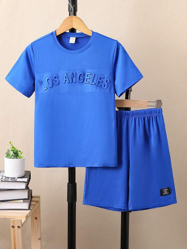 SHEIN טלוא מכתב קז'ואל חליפת שני חלקים לבנים - כחול - ראה 1