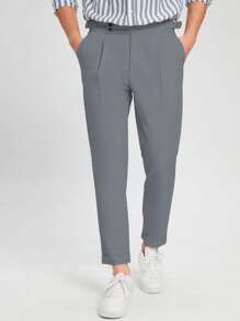 Manfinity Mode Men Slant Pocket Fold Pleated Tailored Trousers - Grey - View 4