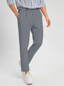 Manfinity Mode Men Slant Pocket Fold Pleated Tailored Trousers - Grey - View 5