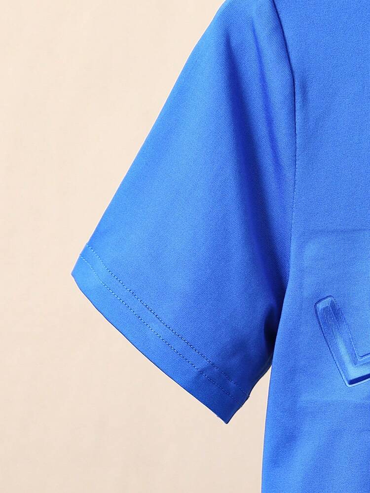 SHEIN טלוא מכתב קז'ואל חליפת שני חלקים לבנים - כחול - ראה 3