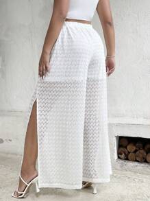 SHEIN Holidaya Quần Plus Size Chia Quần paper-bag màu trơn Giải trí - trắng - Xem 2