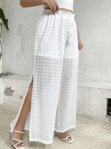 SHEIN Holidaya Quần Plus Size Chia Quần paper-bag màu trơn Giải trí - trắng - Xem 6