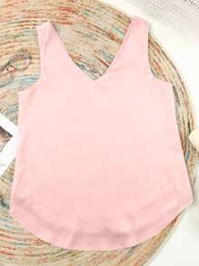 DOKOTOO Solid V Neck Tank Top - Pink - View 8
