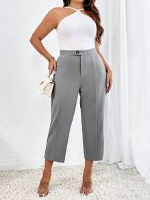 SHEIN Privé Plus High Waist Seam Detail Trousers - Grey - View 1