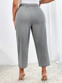 SHEIN Privé Plus High Waist Seam Detail Trousers - Grey - View 2