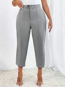 SHEIN Privé Plus High Waist Seam Detail Trousers - Grey - View 5