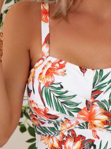 Swim Lushoire Tropical Print Swim Dress Summer Beach - Multicolor - View 5