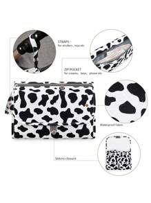 嬰兒奶牛圖案滌綸尿布包 - 黑與白 - 查看 3