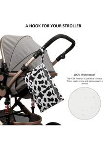 嬰兒奶牛圖案滌綸尿布包 - 黑與白 - 查看 5