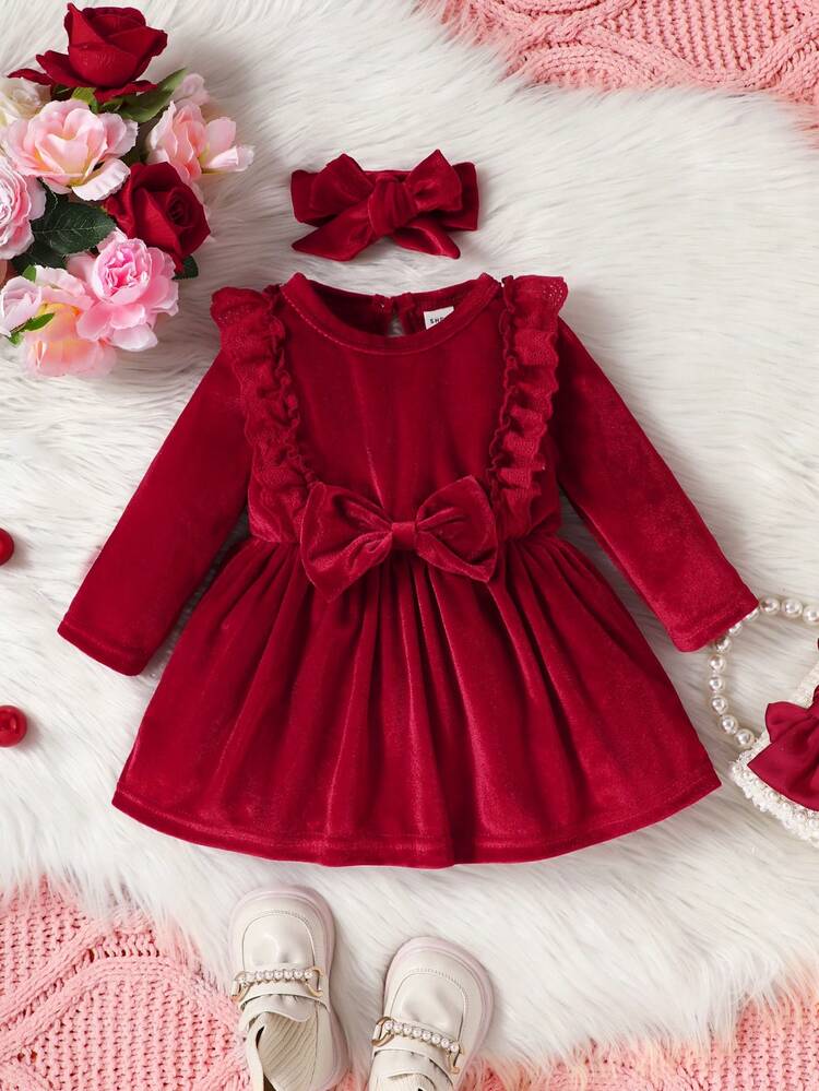Baby Girl Ruffle Trim Bow Front Dress