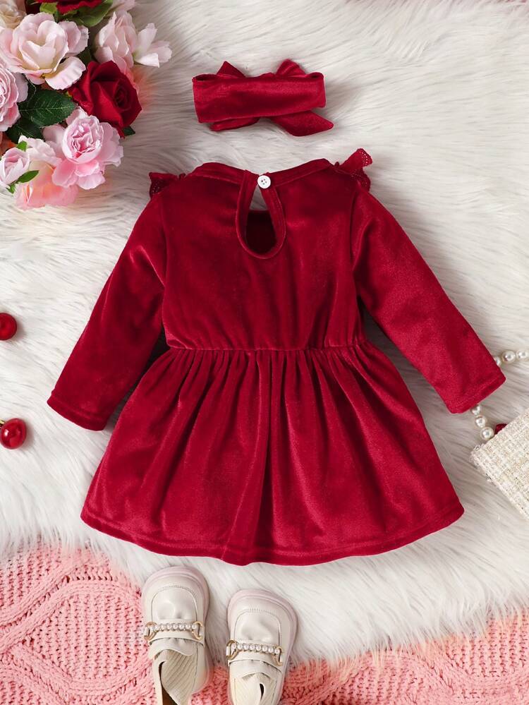 Baby Girl Ruffle Trim Bow Front Dress