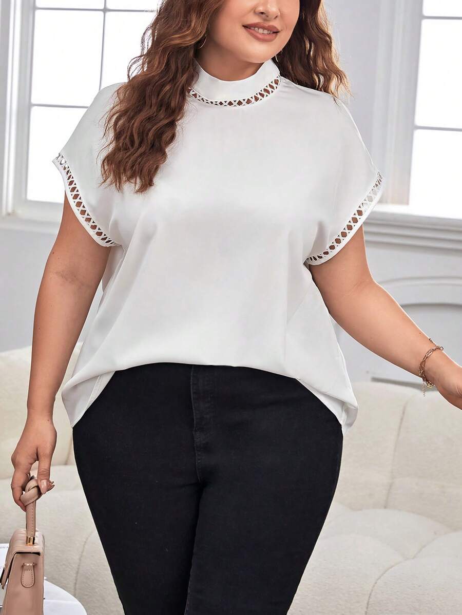 SHEIN Privé Blusa de cuello alto de manga murciélago - Blanco - Ver 1