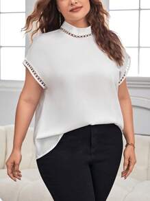 SHEIN Privé Blusa de cuello alto de manga murciélago - Blanco - Ver 4