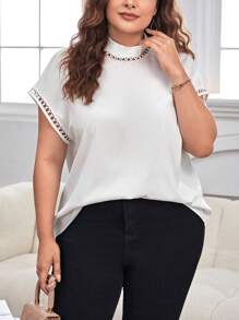 SHEIN Privé Blusa de cuello alto de manga murciélago - Blanco - Ver 5