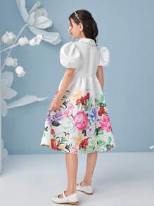 SHEIN 女孩印花泡泡袖雙排釦連衣裙 - 彩色 - 查看 2