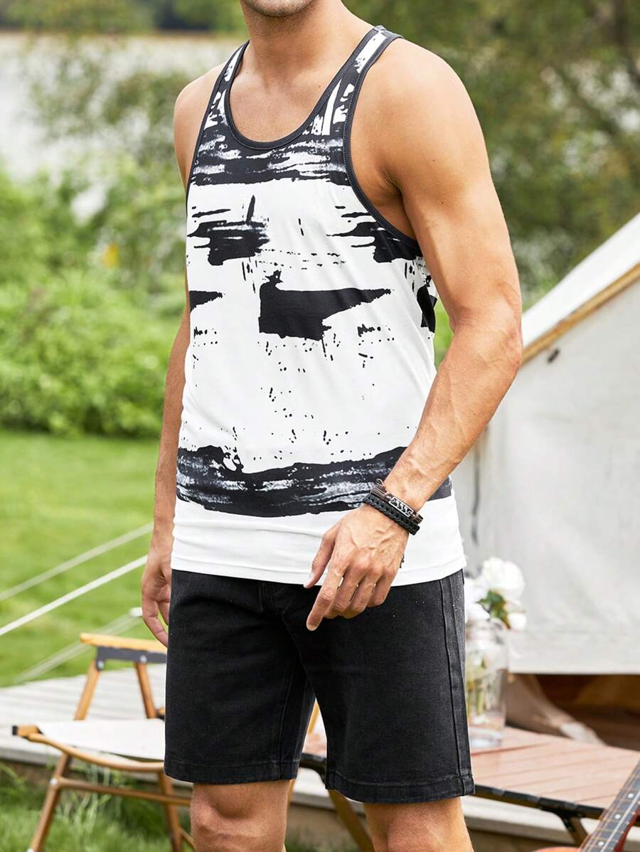 Manfinity RSRT Men Graphic Print Tank Top - Black and White - View 1
