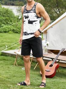 Manfinity RSRT Men Graphic Print Tank Top - Black and White - View 3