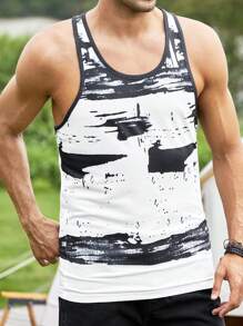 Manfinity RSRT Men Graphic Print Tank Top - Black and White - View 4