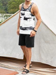 Manfinity RSRT Men Graphic Print Tank Top - Black and White - View 5