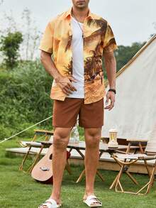 Manfinity 男士熱帶圖案襯衫 - 黃色 - 查看 3