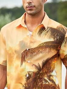 Manfinity 男士熱帶圖案襯衫 - 黃色 - 查看 4