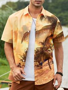 Manfinity 男士熱帶圖案襯衫 - 黃色 - 查看 5