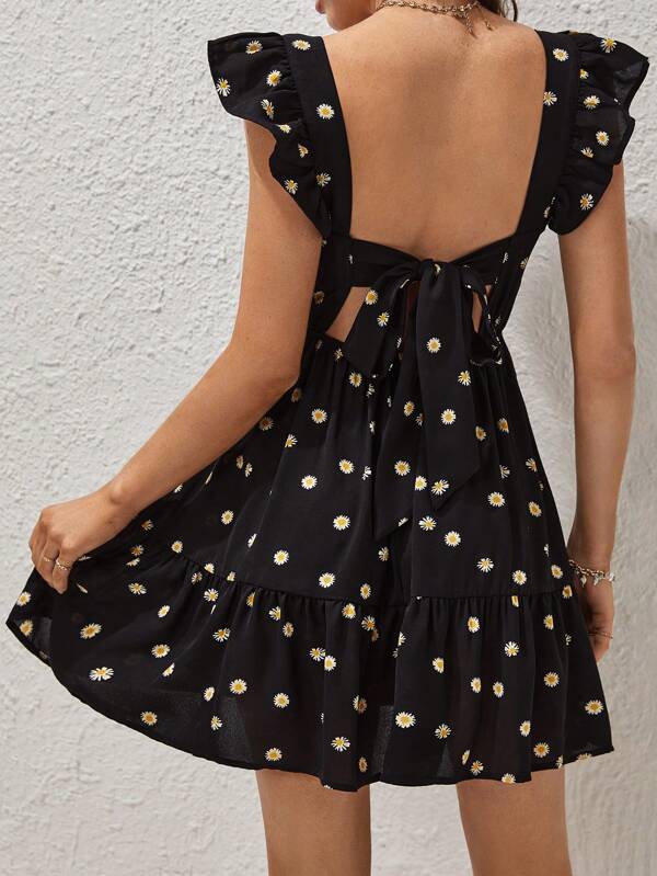 Soleia Rochie cu tiv cu volan, cu imprimeu floral Daisy