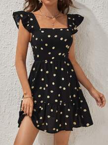 Soleia Rochie cu tiv cu volan, cu imprimeu floral Daisy