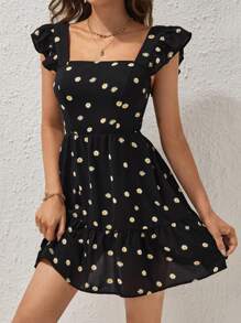 Soleia Rochie cu tiv cu volan, cu imprimeu floral Daisy