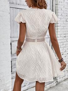 SHEIN LUNE Solid Contrast Lace A-line Dress - Apricot - View 2