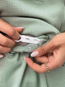 SHEIN Bộ đồ hai mảnh Bà bầu Nút Dây kéo Túi màu trơn Giải trí - Màu xanh Bạc hà - Xem 6