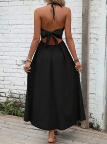 Breezaya Vestido de tirantes unicolor de espalda abierta con cordón