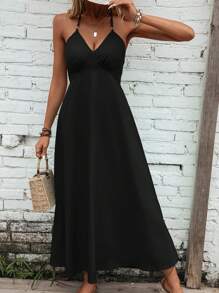 Breezaya Vestido de tirantes unicolor de espalda abierta con cordón