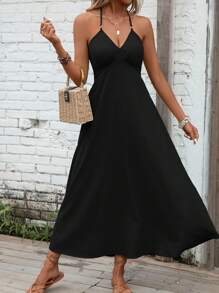 Breezaya Vestido de tirantes unicolor de espalda abierta con cordón