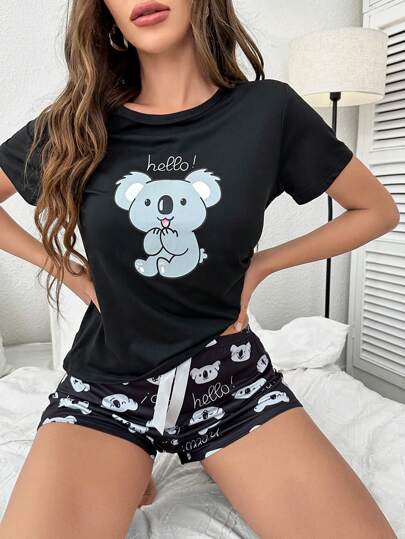 SHEIN Cartoon & Letter Graphic PJ Set / Pajama Set