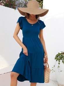 Đầm Viên lá sen màu trơn Giải trí - Màu xanh ngọc - Xem 1