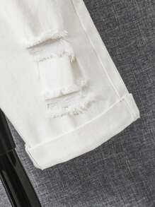 SHEIN Boys Ripped Frayed Denim Shorts - White - View 3
