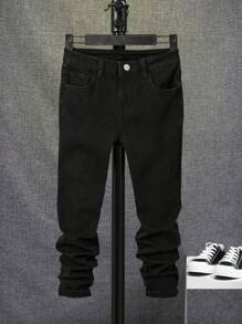 SHEIN Cậu bé Tween Chất rắn Túi nghiêng Quần jean - màu đen - Xem 1